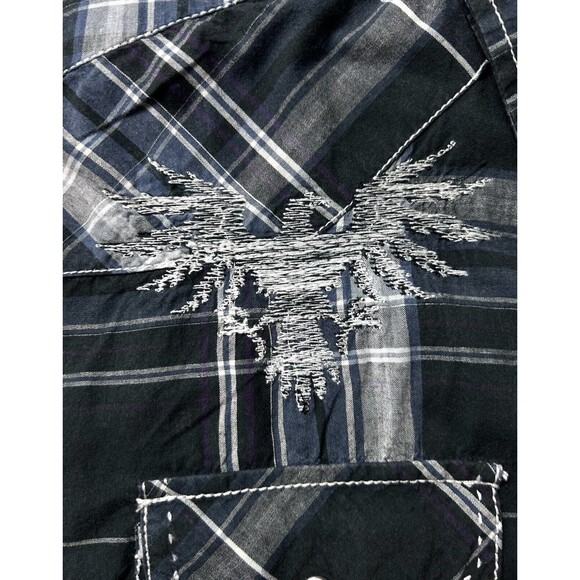 Eighty Eight Platinum Mens‎ Large black Plaid long Sleeve Button Up Embroidered - Picture 7 of 11